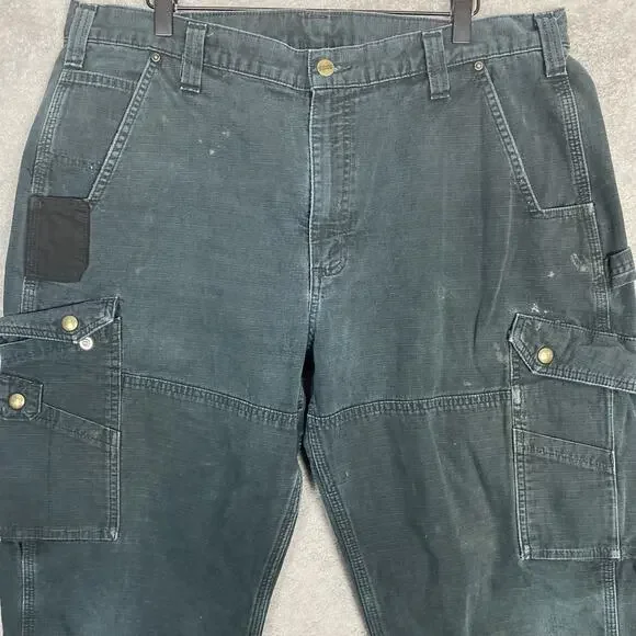 Carhartt Cargo Pants Mens 37x30 Black Relaxed Fit Double Knee Workwear Utility - Picture 2 of 16